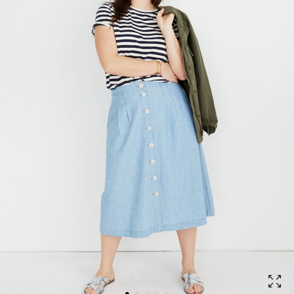 Madewell Chambray Patio Button Front Midi Skirt Size 18